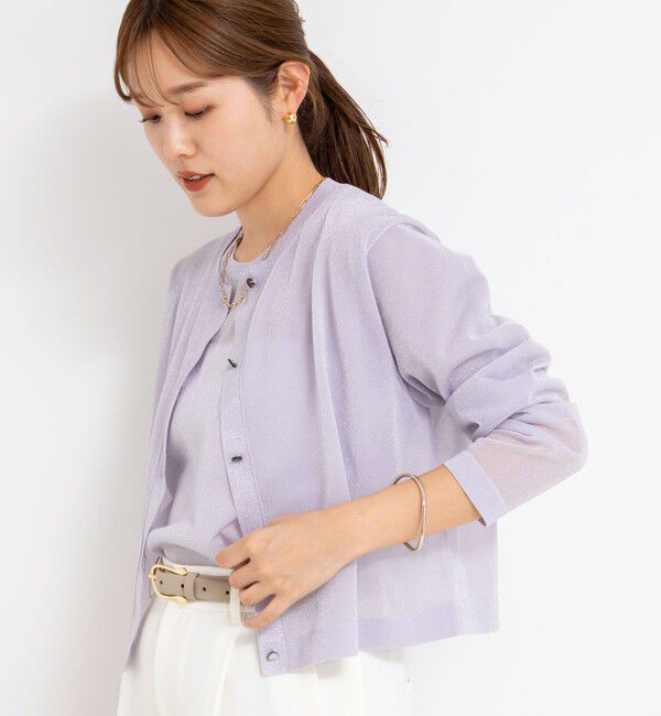 NOLLEY'S「《手洗い可能》《アンサンブル対応》シアーラメ天竺長袖クルーネックカーディガン」|カーディガン|