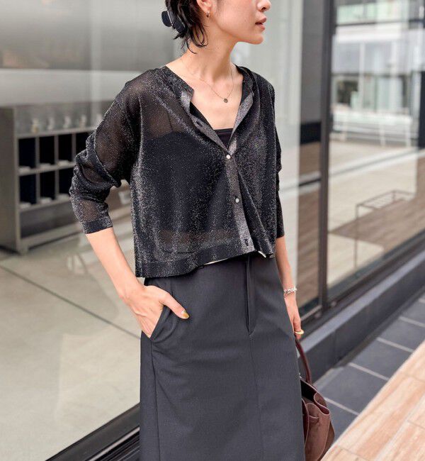 NOLLEY'S「《手洗い可能》《アンサンブル対応》シアーラメ天竺長袖クルーネックカーディガン」|カーディガン|