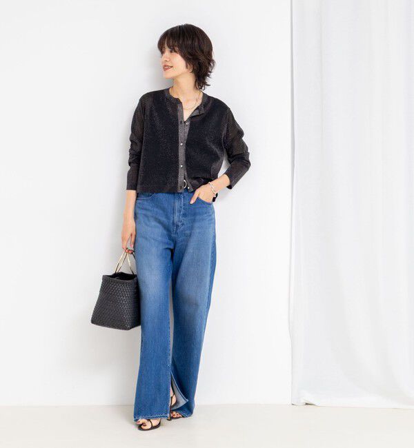 NOLLEY'S「《手洗い可能》《アンサンブル対応》シアーラメ天竺長袖クルーネックカーディガン」|カーディガン|