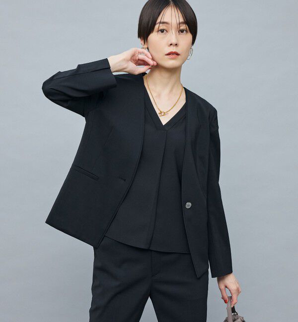 NOLLEY'S sophi「《セットアップ対応》ウォッシャブルファンクショナルツイルノーカラージャケット」|ノーカラージャケット|ブラック