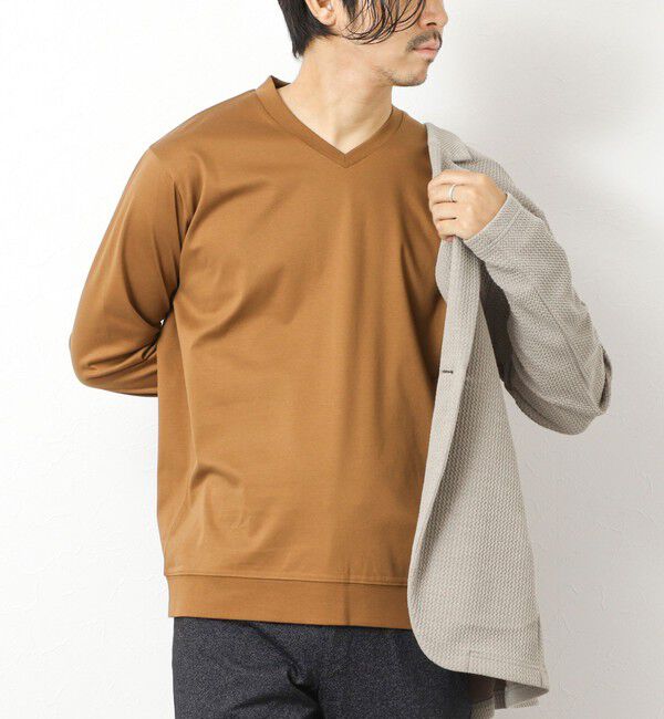 NOLLEY'S goodman「《ビジカジ対応》シルケットスムースドレスL/S V Tシャツ 25AW」|Tシャツ・カットソー|キャメル