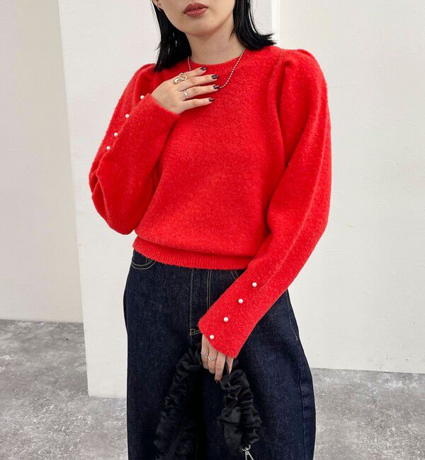 fredy emue「袖ボリュームパール付きニットプルオーバー」|ニット・セーター|
