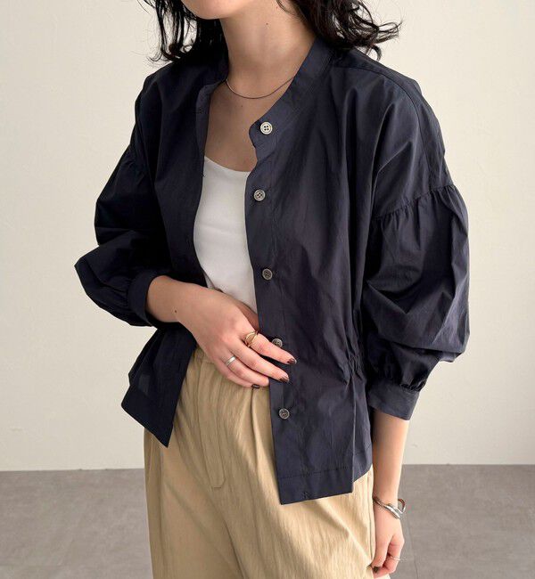 fredy emue「クロップドウエストギャザーブラウス」|シャツ・ブラウス|ネイビー