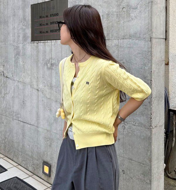 fredy emue「FR刺繍ケーブル柄半袖カーディガン」|カーディガン|イエロー