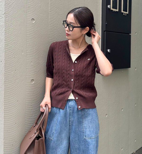 fredy emue「FR刺繍ケーブル柄半袖カーディガン」|カーディガン|