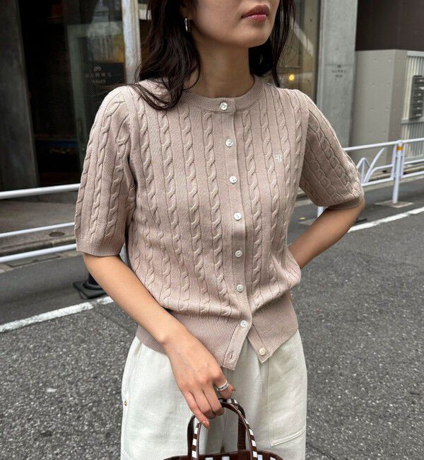 fredy emue「FR刺繍ケーブル柄半袖カーディガン」|カーディガン|ベージュ