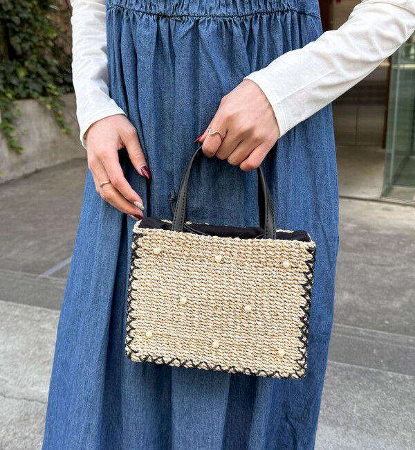 fredy emue「ドットパールスクエアアバカトートバッグ」|かごバッグ|ベージュ