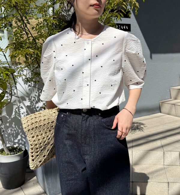 fredy emue「【WEB限定カラーあり】コットンリップルハート刺繍ブラウス」|シャツ・ブラウス|