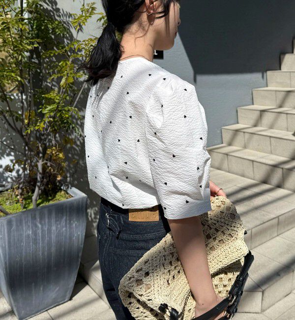 fredy emue「【WEB限定カラーあり】コットンリップルハート刺繍ブラウス」|シャツ・ブラウス|