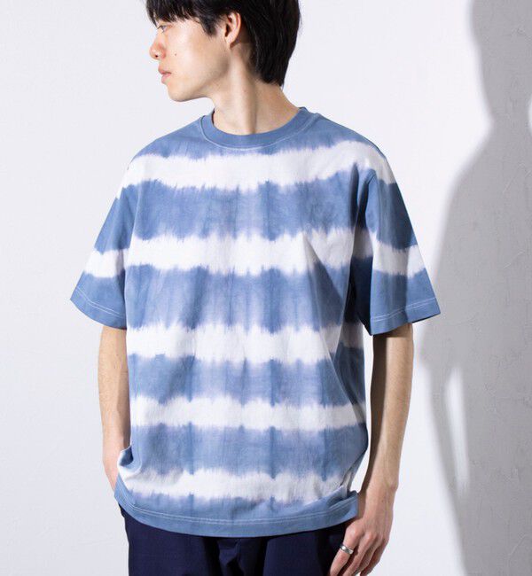GLOSTER「【GLOSTER/グロスター】16/-綿天竺 タイダイ染め ボーダークルーネックTシャツ」|Tシャツ・カットソー|