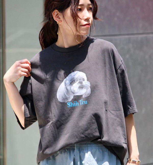 GLOSTER「【新柄追加】【GLOSTER/グロスター】DOG&CAT 犬猫プリント ピグメント プリントTシャツ」|Tシャツ・カットソー|