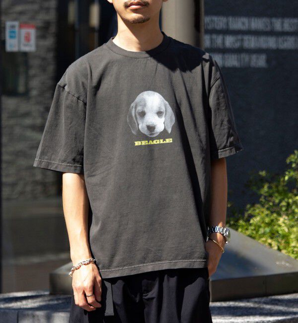 GLOSTER「【新柄追加】【GLOSTER/グロスター】DOG&CAT 犬猫プリント ピグメント プリントTシャツ」|Tシャツ・カットソー|