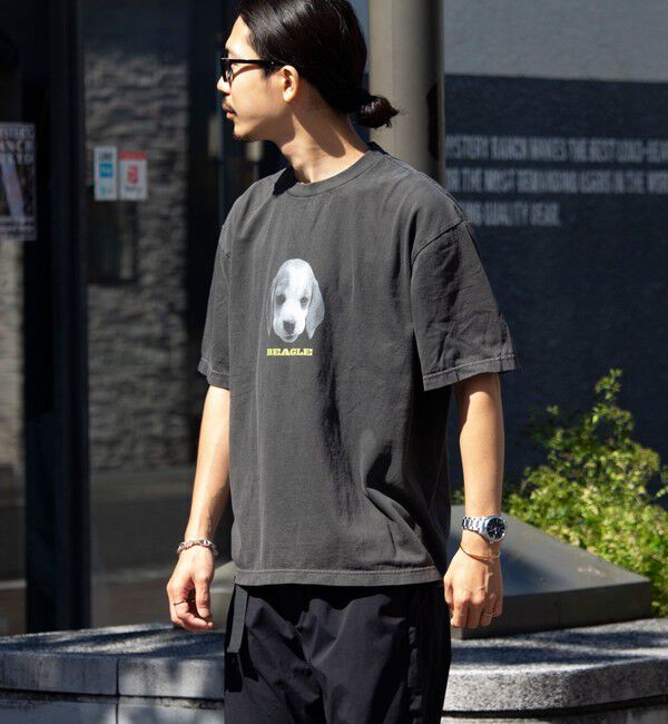 GLOSTER「【新柄追加】【GLOSTER/グロスター】DOG&CAT 犬猫プリント ピグメント プリントTシャツ」|Tシャツ・カットソー|