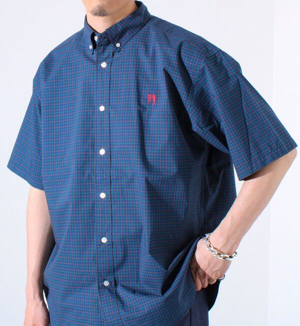 GLOSTER「【GLOSTER/グロスター】BOY ASTLAD ボタンダウン 半袖チェックシャツ ワンポイント」|シャツ・ブラウス|ブルー系その他