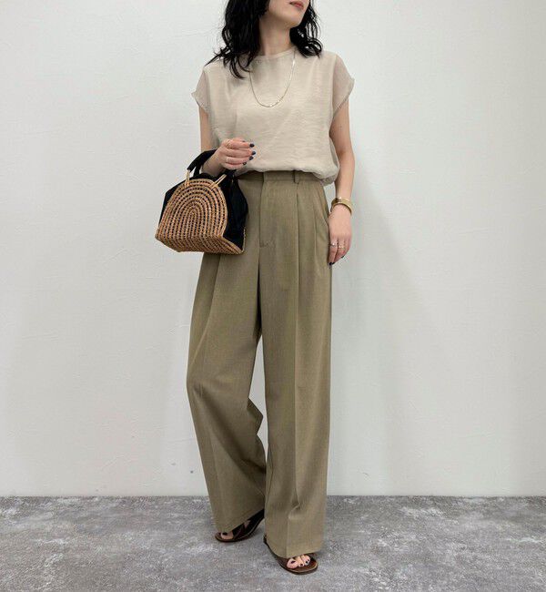 fredy emue「【吸水速乾/接触冷感/ウォッシャブル/防シワ加工】接触冷感タックスラックスパンツ」|スラックス|