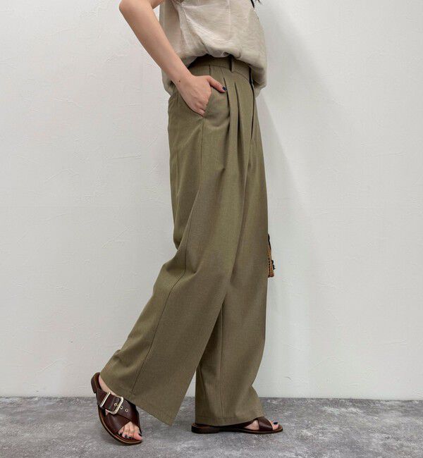 fredy emue「【吸水速乾/接触冷感/ウォッシャブル/防シワ加工】接触冷感タックスラックスパンツ」|スラックス|