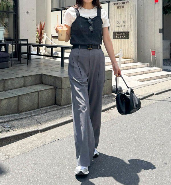 fredy emue「【吸水速乾/接触冷感/ウォッシャブル/防シワ加工】接触冷感タックスラックスパンツ」|スラックス|