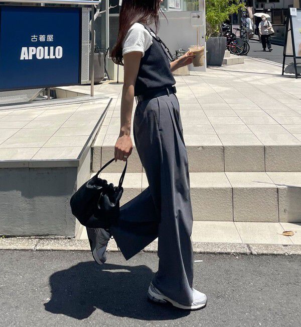 fredy emue「【吸水速乾/接触冷感/ウォッシャブル/防シワ加工】接触冷感タックスラックスパンツ」|スラックス|