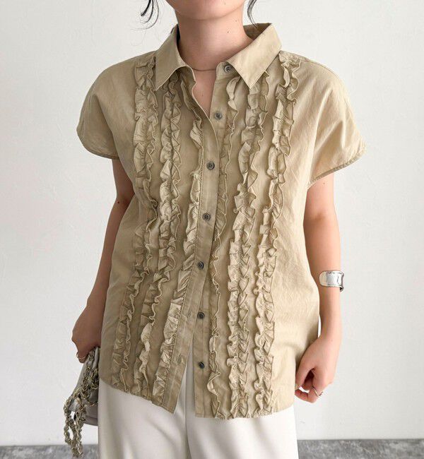 fredy emue「フレンチスリーブフリルブラウス」|シャツ・ブラウス|ベージュ