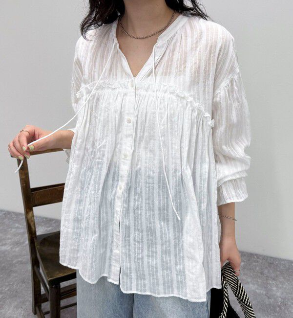 fredy emue「コットンギャザーオーバーブラウス」|シャツ・ブラウス|ホワイト系その他