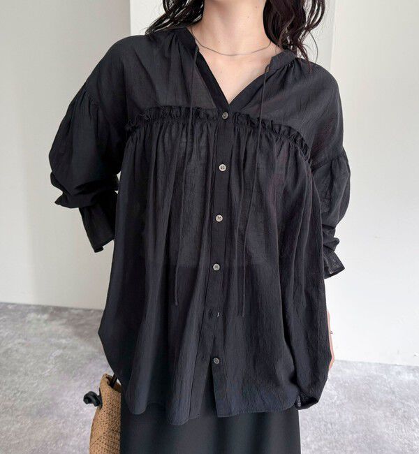 fredy emue「コットンギャザーオーバーブラウス」|シャツ・ブラウス|ブラック