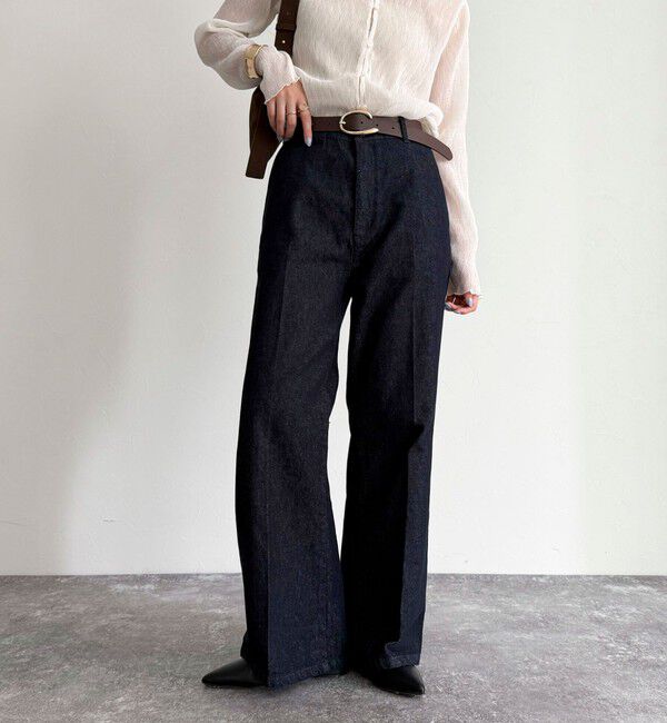 fredy emue「センタープレスデニムスラックス」|デニム|ネイビー