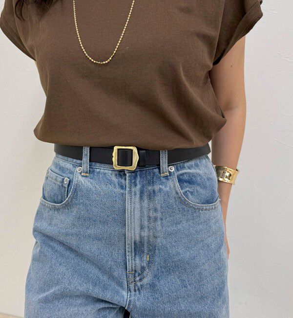 fredy emue「【atelier brugge/アトリエブルージュ】ウェーブバックルフリーアジャストベルト」|ベルト|ブラック