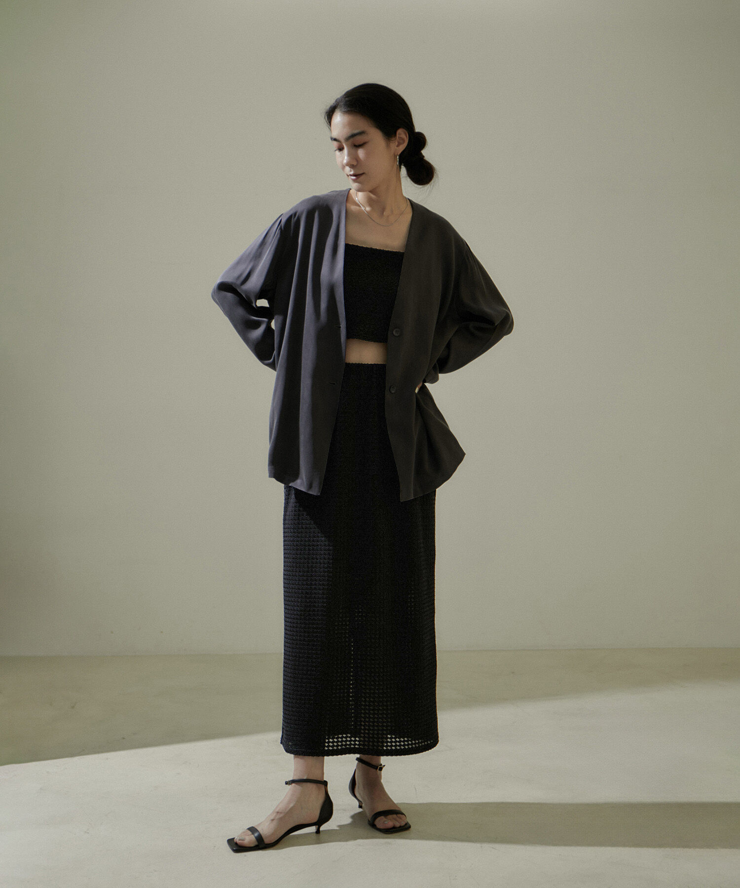 SALON adam et rope'「KINANシャーリングジャガードタイトスカート【セットアップ対応・洗える】」|スカート|