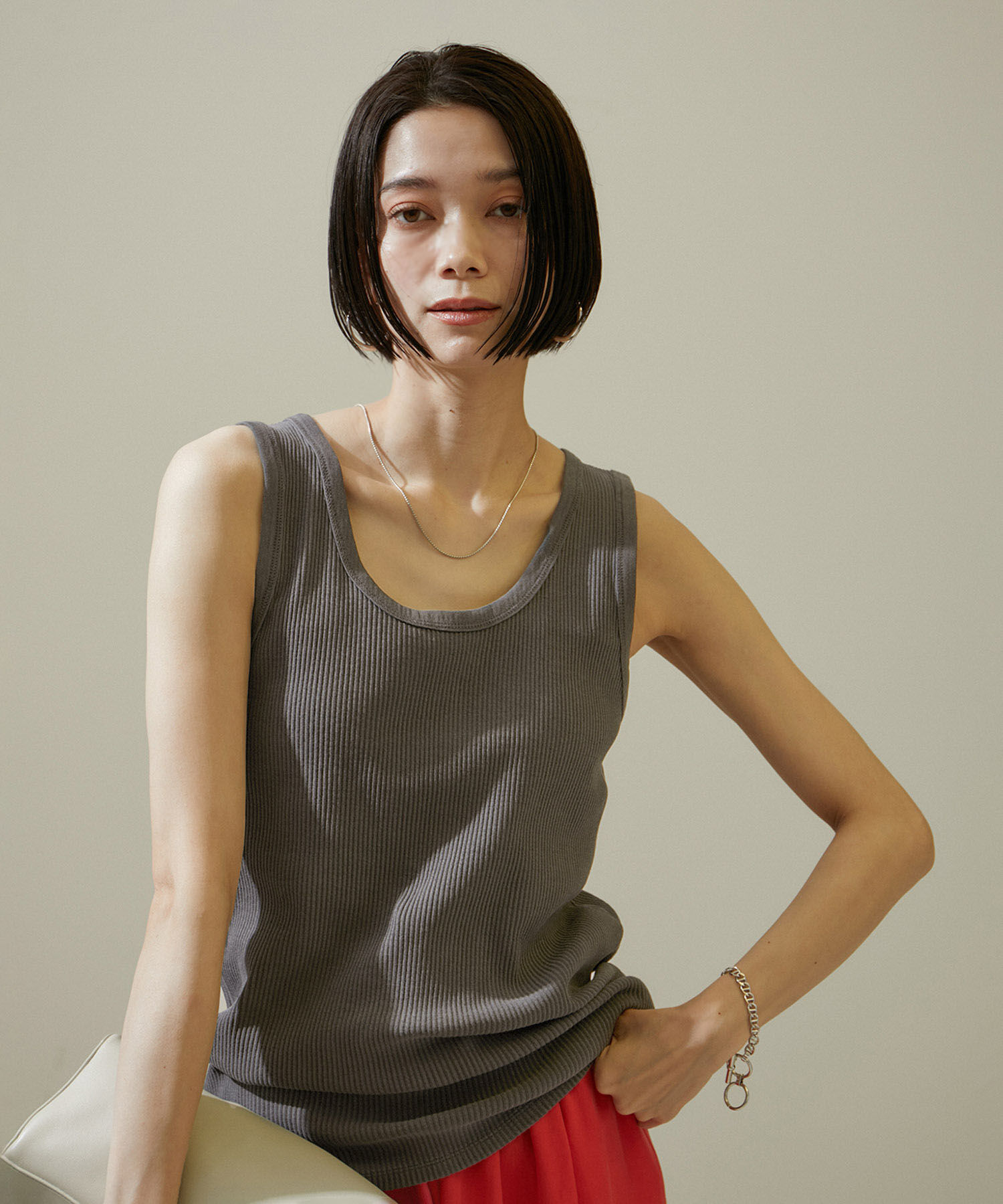 SALON adam et rope'「ヴィンテージライクリブタンクトップ【セットアップ対応・洗える】」|タンクトップ|