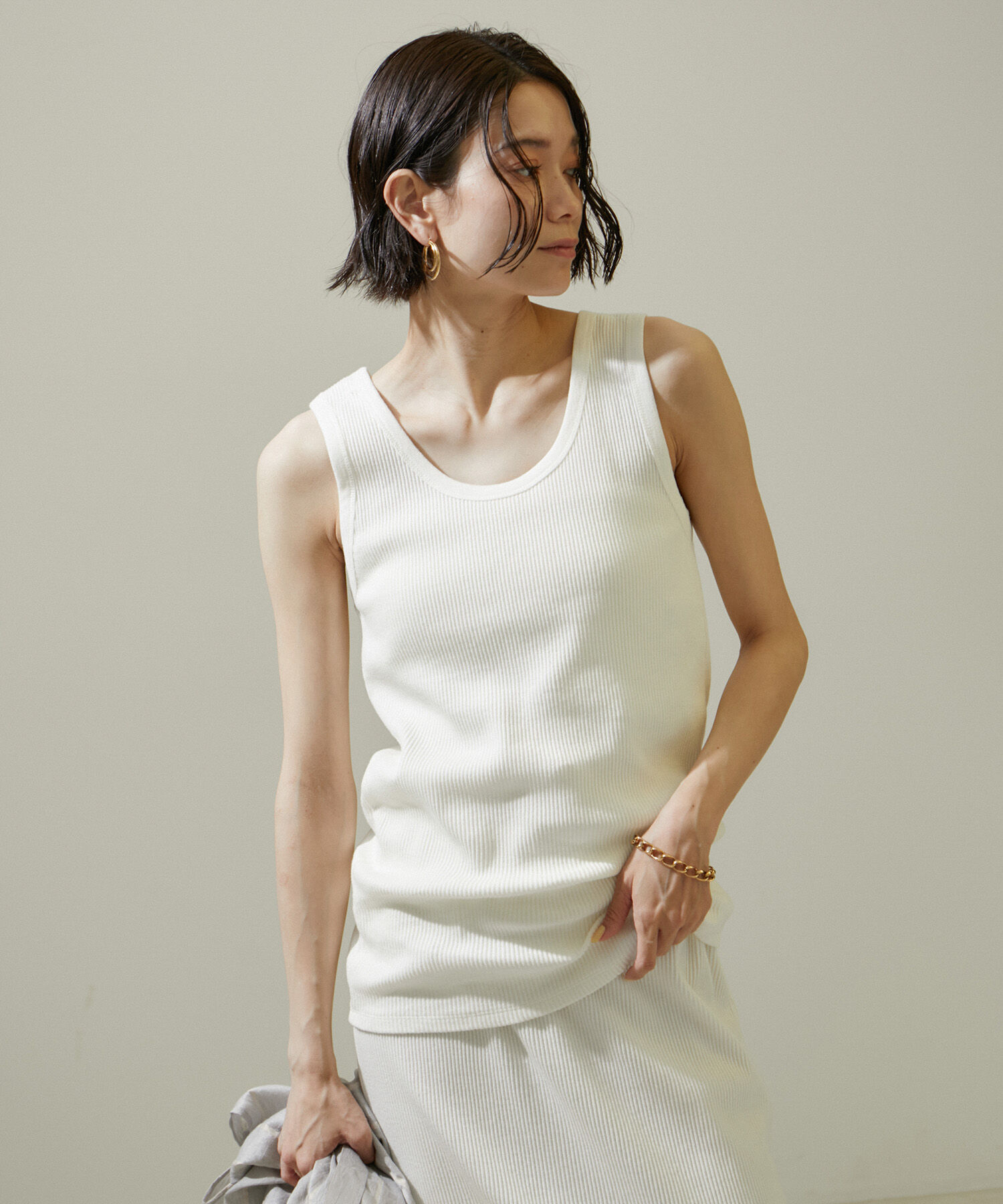 SALON adam et rope'「ヴィンテージライクリブタンクトップ【セットアップ対応・洗える】」|タンクトップ|ホワイト(10)