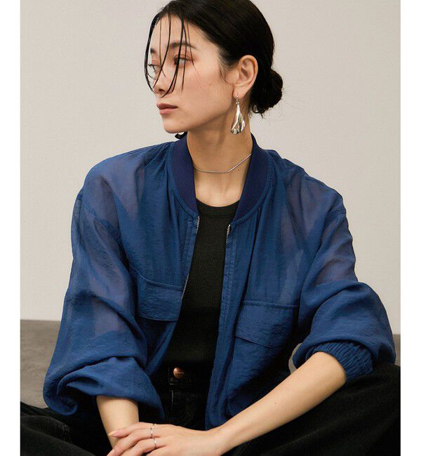 SALON adam et rope'「[25SS]シアークロップドブルゾン 3 / シアーカーディガン」|ブルゾン・スタジャン|ブルー系(45)