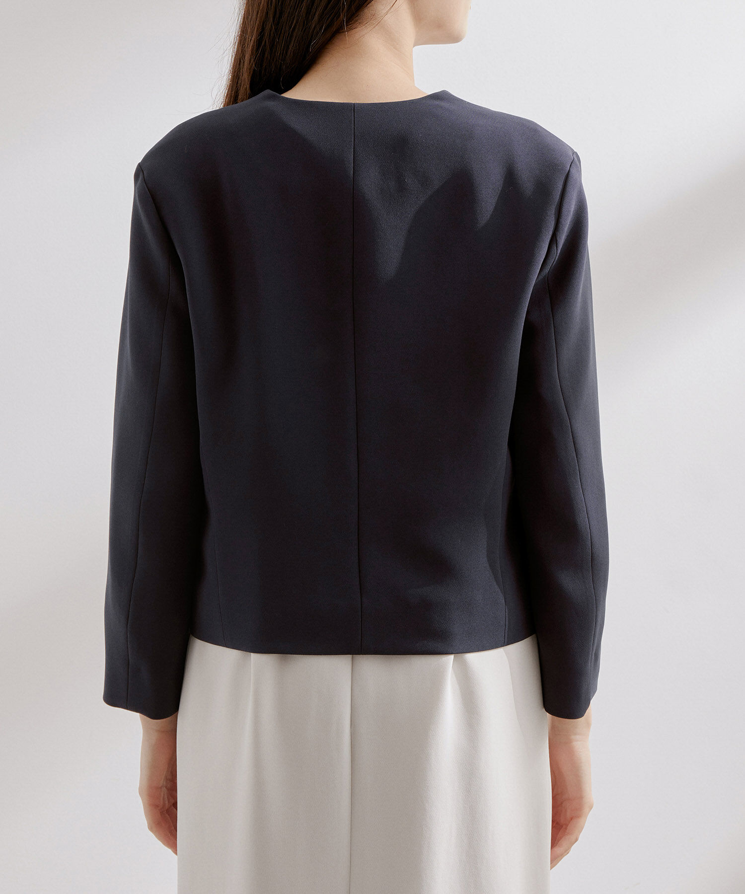 ROPE「【洗える】アセテートダブルクロス クルーネックジャケット/セレモニー・セットアップ対応」|ノーカラージャケット|