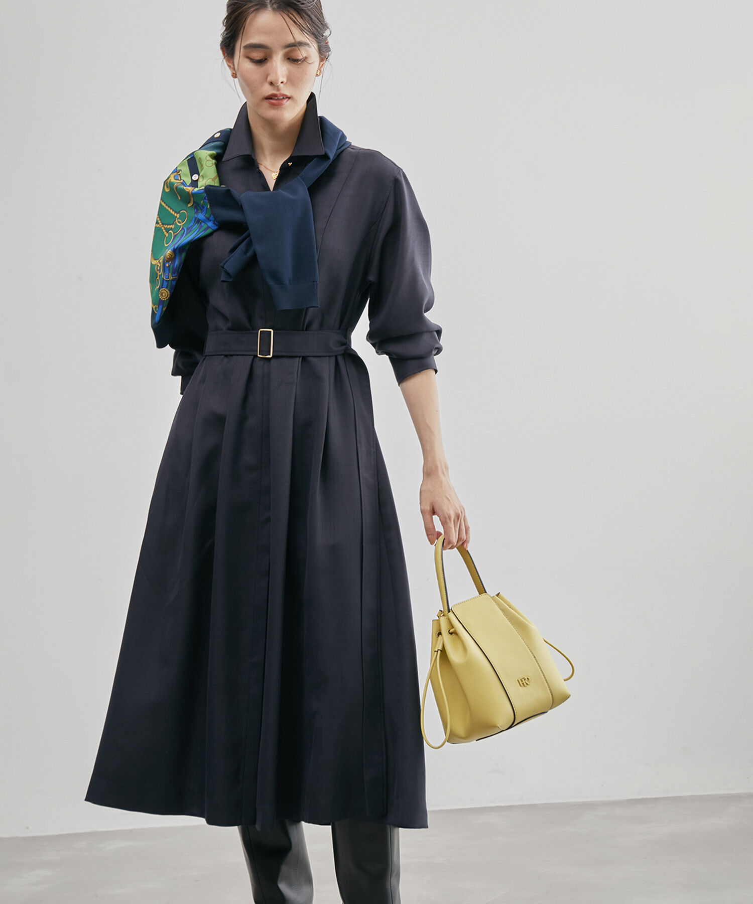 ROPE「ウールビエラウエストタックシャツワンピース」|ワンピース|ネイビー(40)