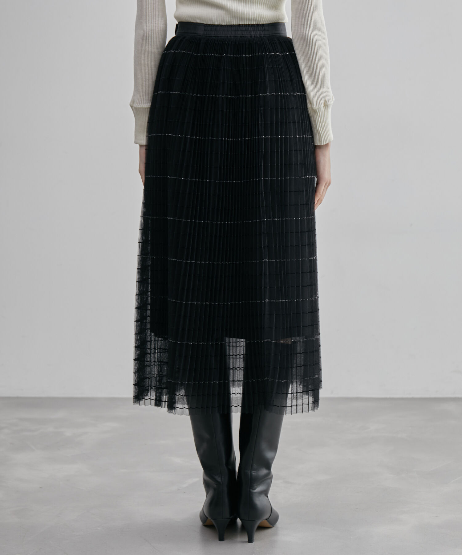 ROPE「【ドラマ着用】アコーディオンプリーツスカート（ラメボーダー&times;チュール/フラワープリント）」|スカート|