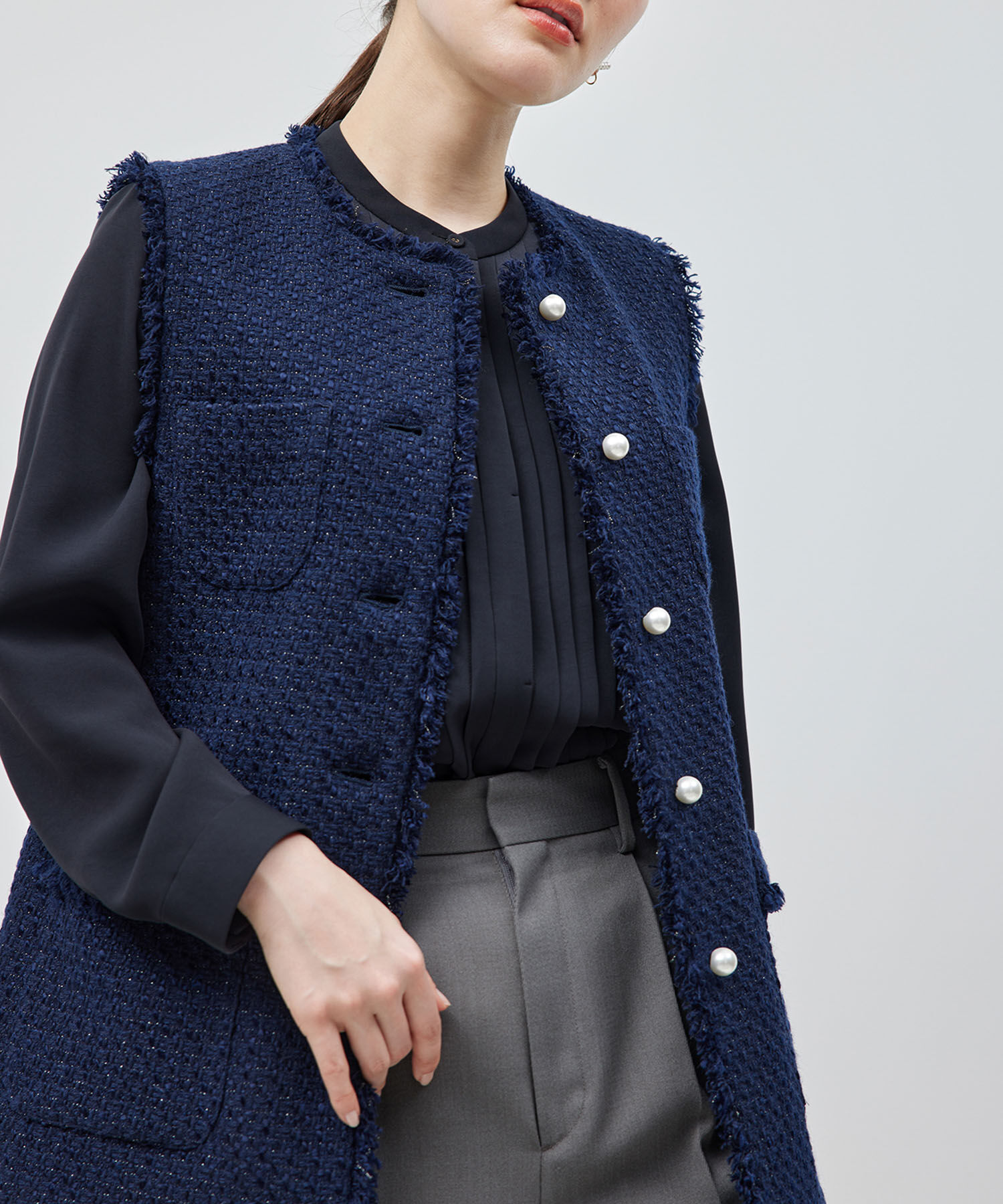 ROPE「トリアセテート フロントタックブラウス【セレモニー/通勤対応】【洗える】」|シャツ・ブラウス|