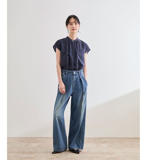 ROPE「【洗える】ワンタック ワイドデニムパンツ」|デニム|