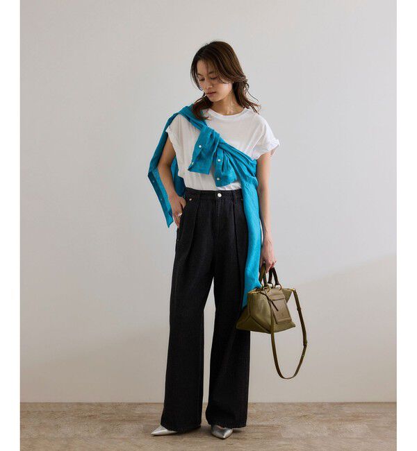 ROPE「【洗える】ワンタック ワイドデニムパンツ」|デニム|