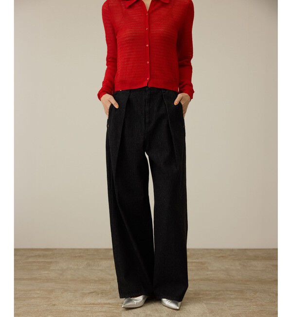 ROPE「【洗える】ワンタック ワイドデニムパンツ」|デニム|