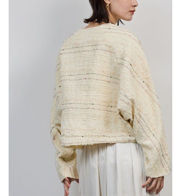 ROPE「MALHIA-KENT(マリアケント) ツイードＶネックジャケット」|ノーカラージャケット|オフホワイト(15)