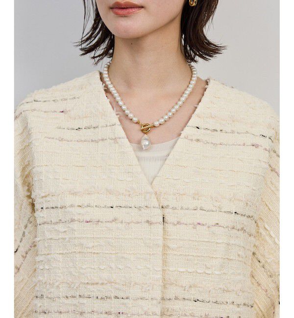 ROPE「MALHIA-KENT(マリアケント) ツイードＶネックジャケット」|ノーカラージャケット|