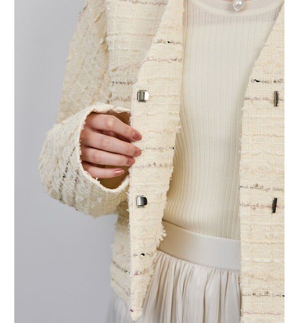 ROPE「MALHIA-KENT(マリアケント) ツイードＶネックジャケット」|ノーカラージャケット|