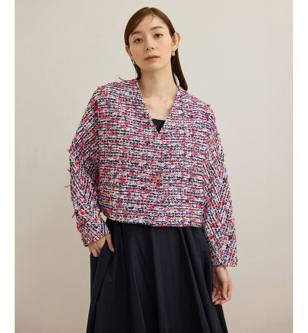 ROPE「MALHIA-KENT(マリアケント) ツイードＶネックジャケット」|ノーカラージャケット|