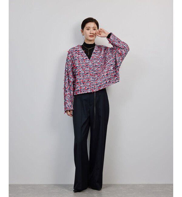 ROPE「MALHIA-KENT(マリアケント) ツイードＶネックジャケット」|ノーカラージャケット|