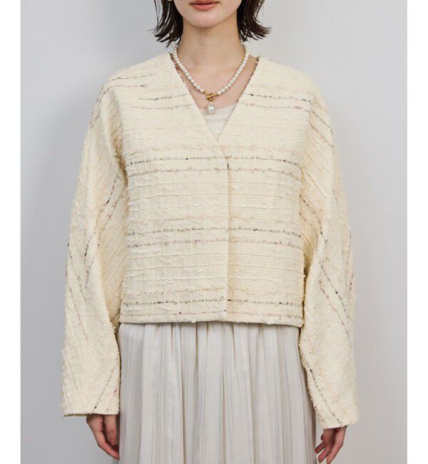 ROPE「MALHIA-KENT(マリアケント) ツイードＶネックジャケット」|ノーカラージャケット|