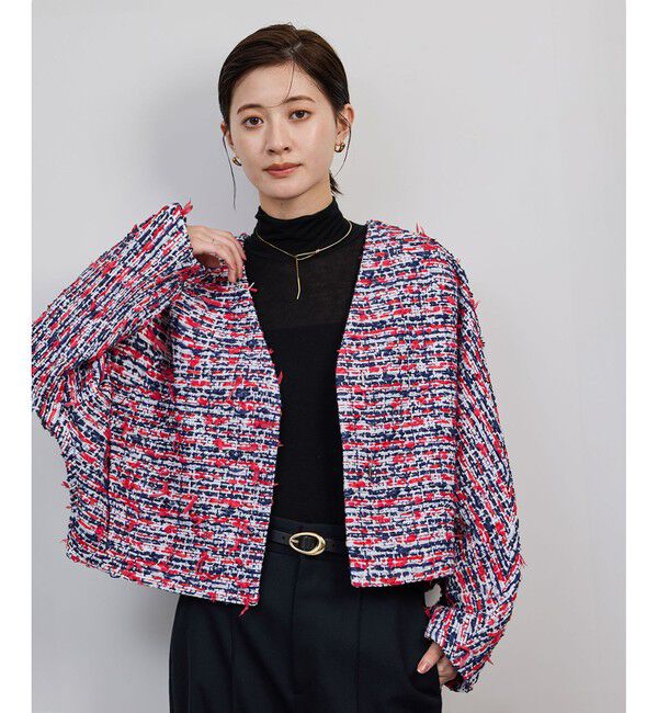 ROPE「MALHIA-KENT(マリアケント) ツイードＶネックジャケット」|ノーカラージャケット|