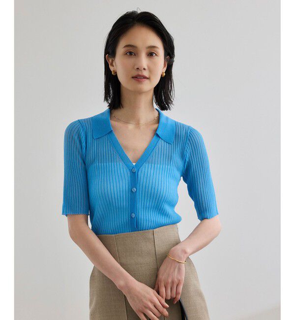 ROPE「【洗える】【WEB・一部店舗限定】シアーリブＶネックポロニット」|ニット・セーター|