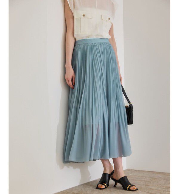 ROPE「【洗える】【WEB・一部店舗限定】サーキュラー手絞りプリーツスカート」|スカート|ブルー系(47)