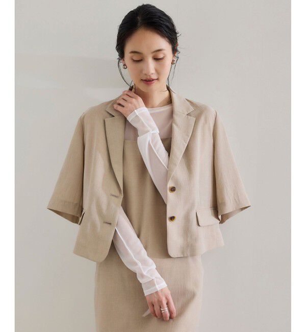 ROPE「【洗える】リネンライクコンパクトジャケット/セットアップ対応【WEB・一部店舗限定】」|テーラードジャケット|ベージュ系(29)