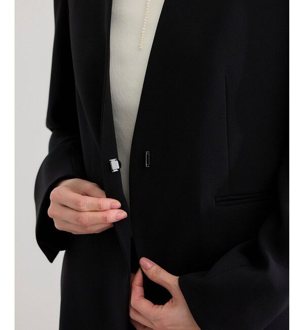 ROPE「トリアセバックサテン ジャケット【オフィス/通勤/セットアップ対応】/洗える」|ノーカラージャケット|