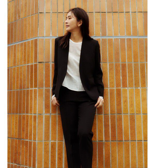 ROPE「トリアセバックサテン ジャケット【オフィス/通勤/セットアップ対応】/洗える」|ノーカラージャケット|